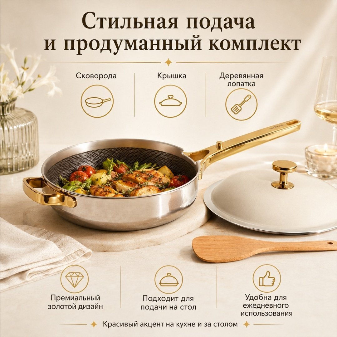 Сковорода OUR PLACE Titanium Always Gold 26.5 см , сталь купить,253000