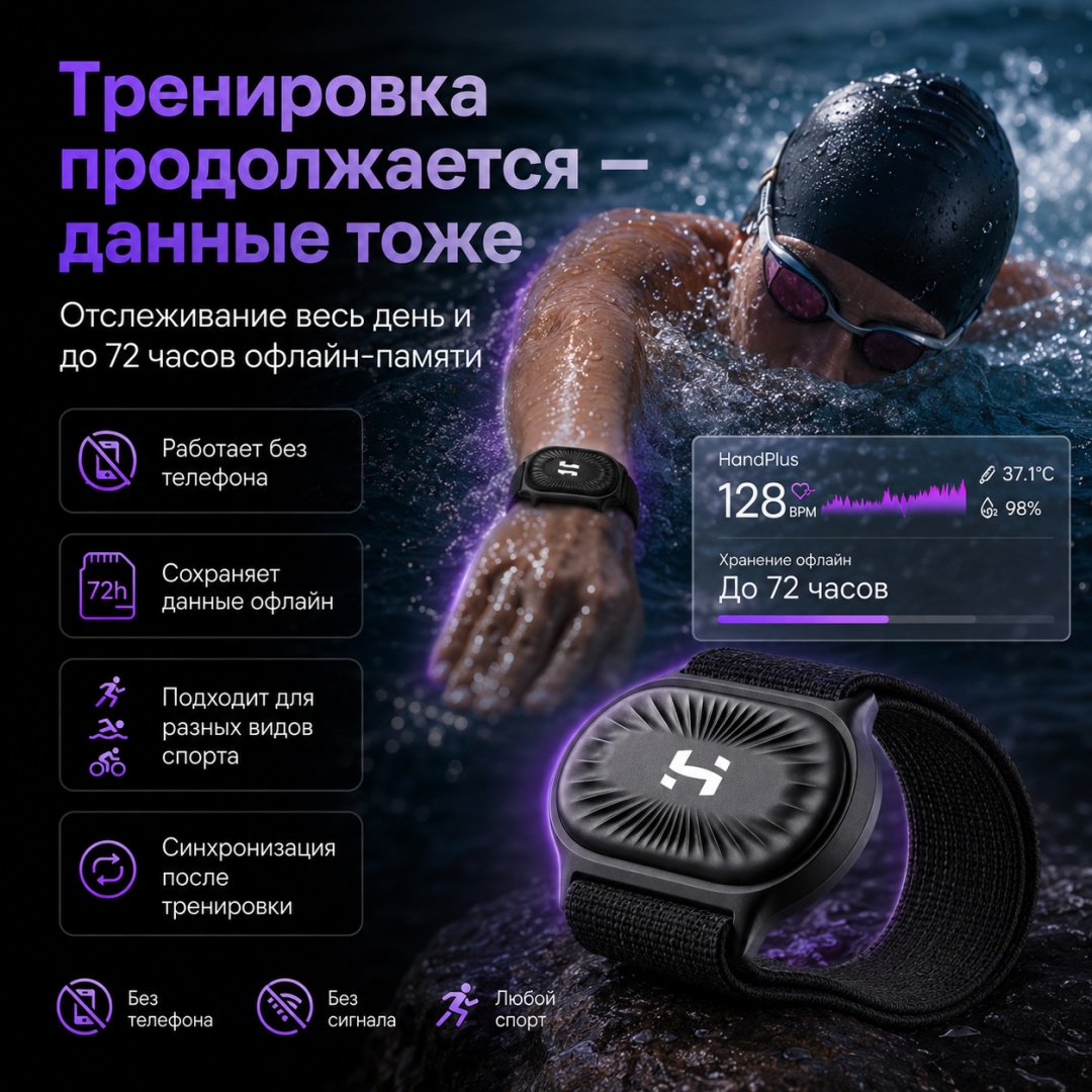 Пульсометр Holoswim HandPlus B2 Heart Rate Monitor черный