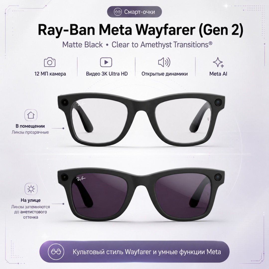 Смарт-очки Ray-Ban Wayfarer (Gen 2) черный купить,NaN