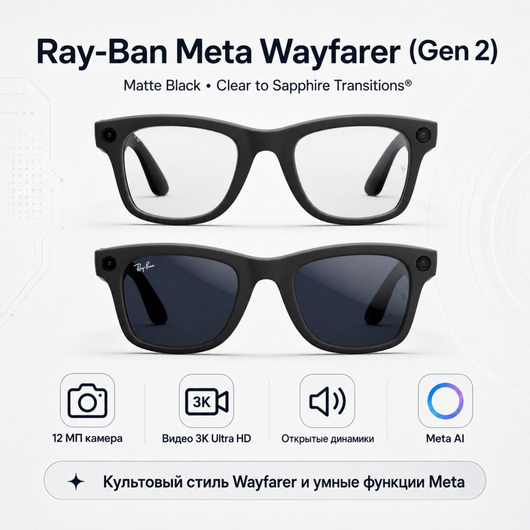 Смарт-очки Ray-Ban Wayfarer (Gen 2) черный купить,NaN