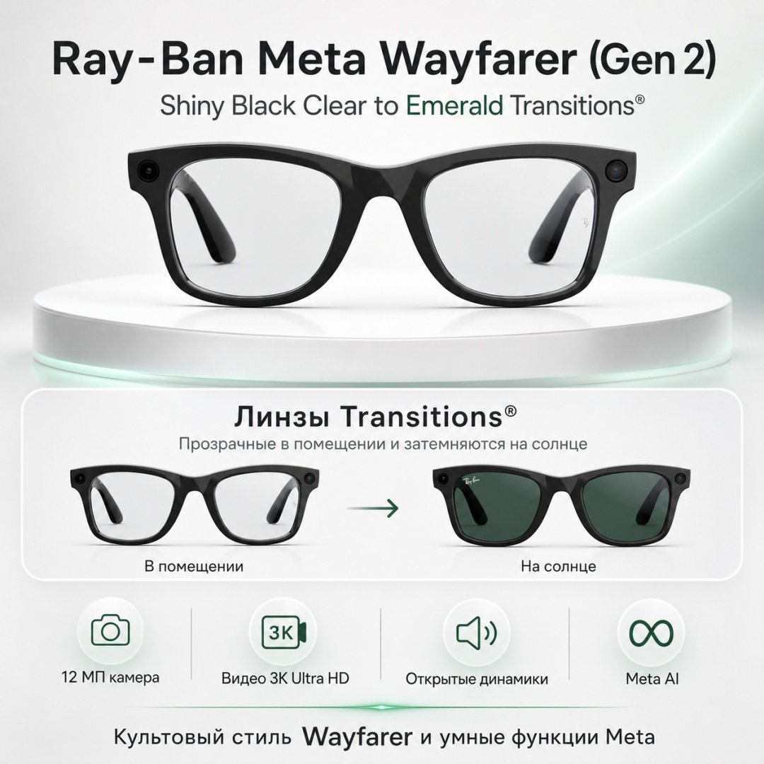 Смарт-очки Meta Wayfarer (Gen 2) черный купить,NaN