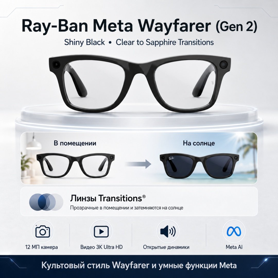 Смарт-очки Ray-Ban Wayfarer (Gen 2) черный купить,NaN