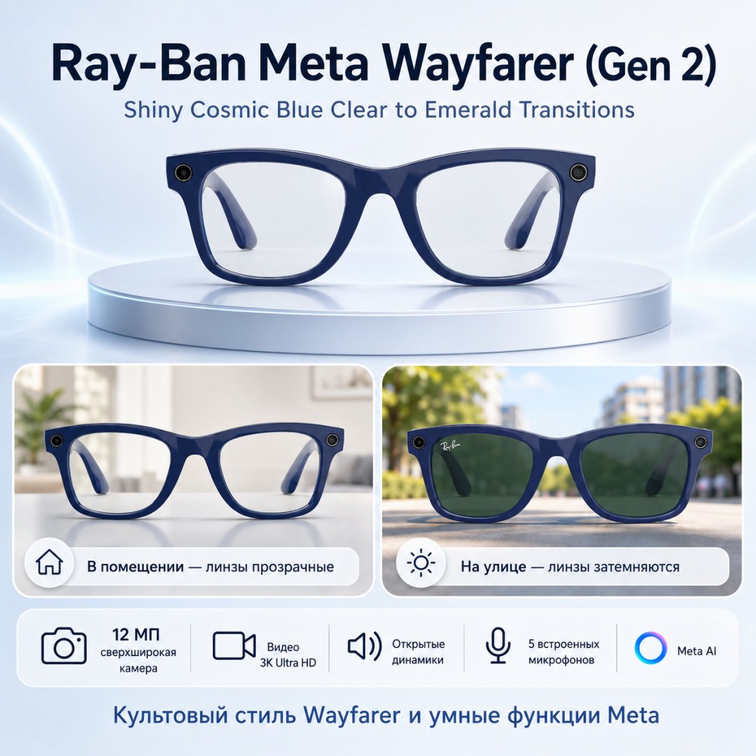 Смарт-очки Meta Wayfarer (Gen 2) синий купить,NaN