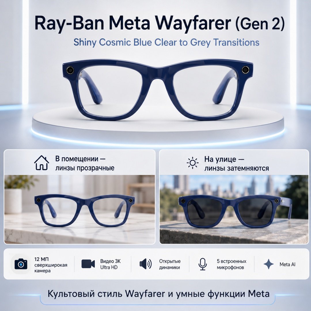 Смарт-очки Meta Wayfarer (Gen 2) синий купить,NaN