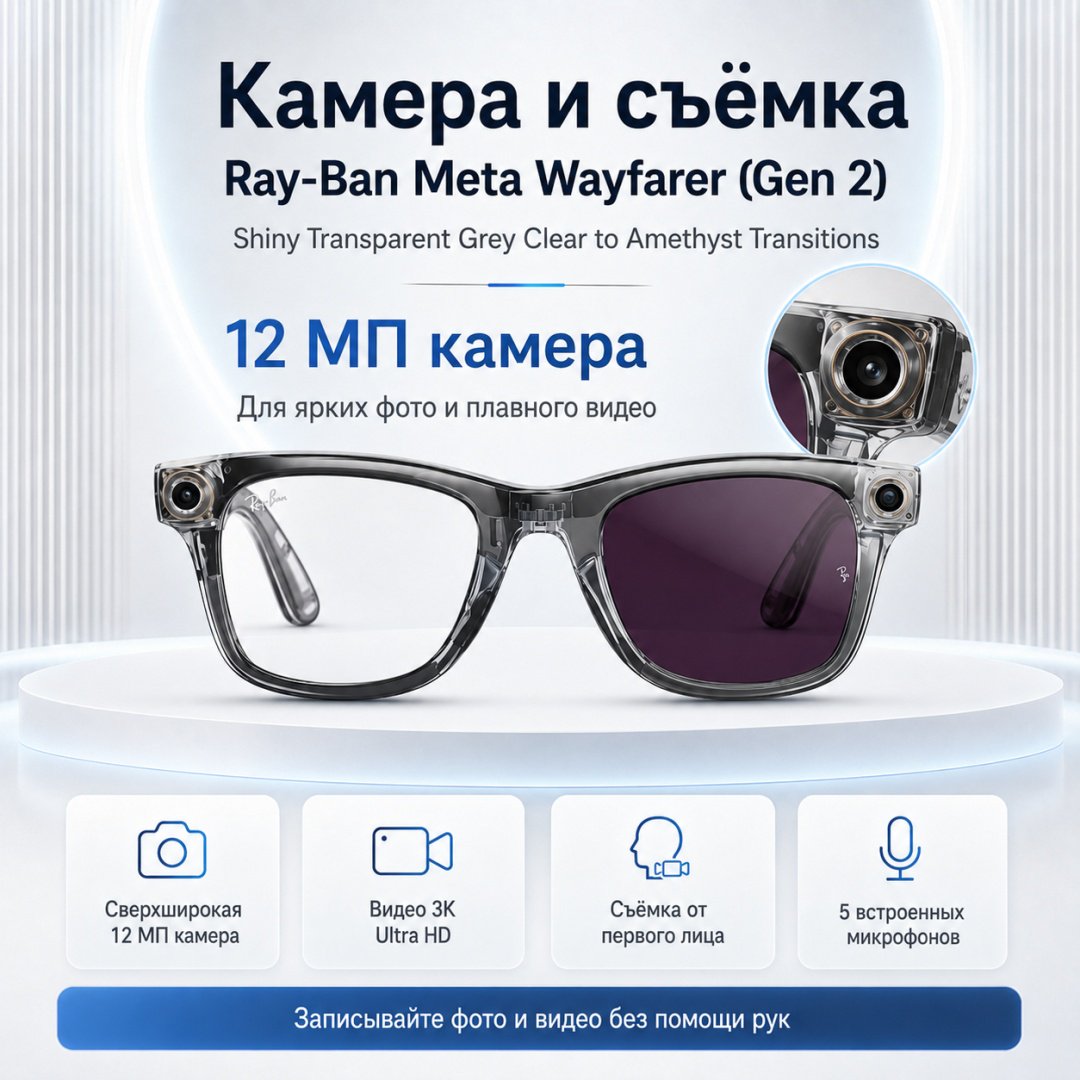 Смарт-очки Meta Wayfarer (Gen 2) прозрачный купить,NaN