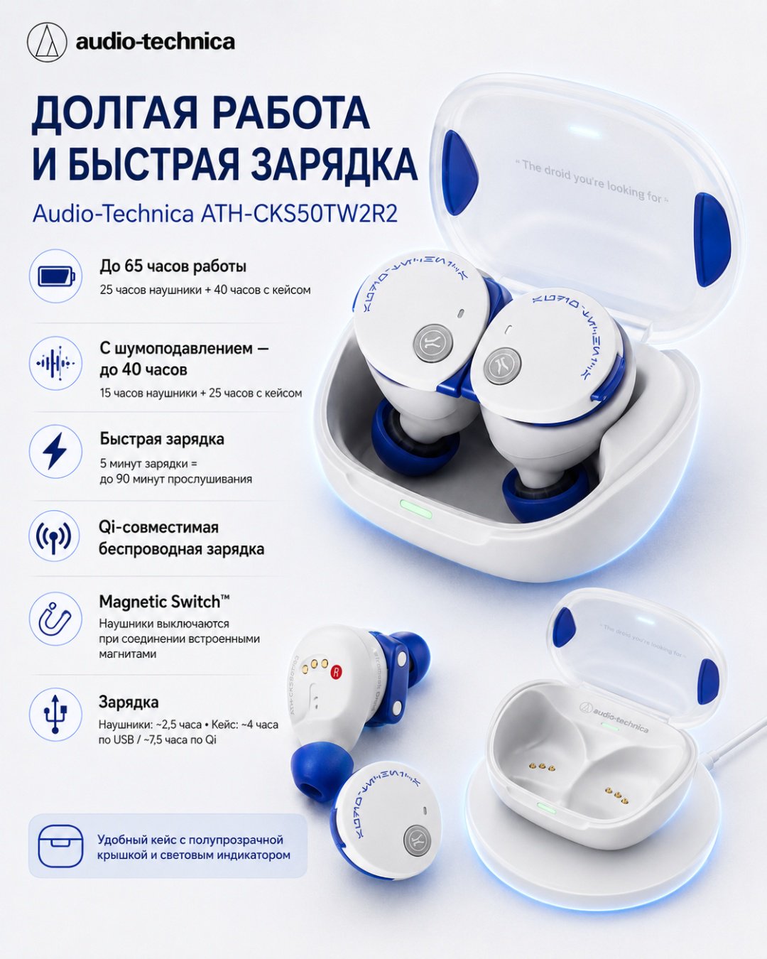 Наушники Audio-Technica ATH-CKS50TW2R2 Limited-Edition Star Wars R2-D2 белый купить,NaN