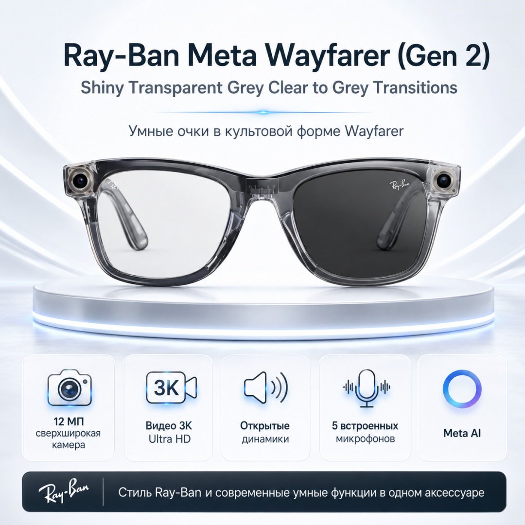 Смарт-очки Meta Wayfarer (Gen 2) прозрачный купить,NaN