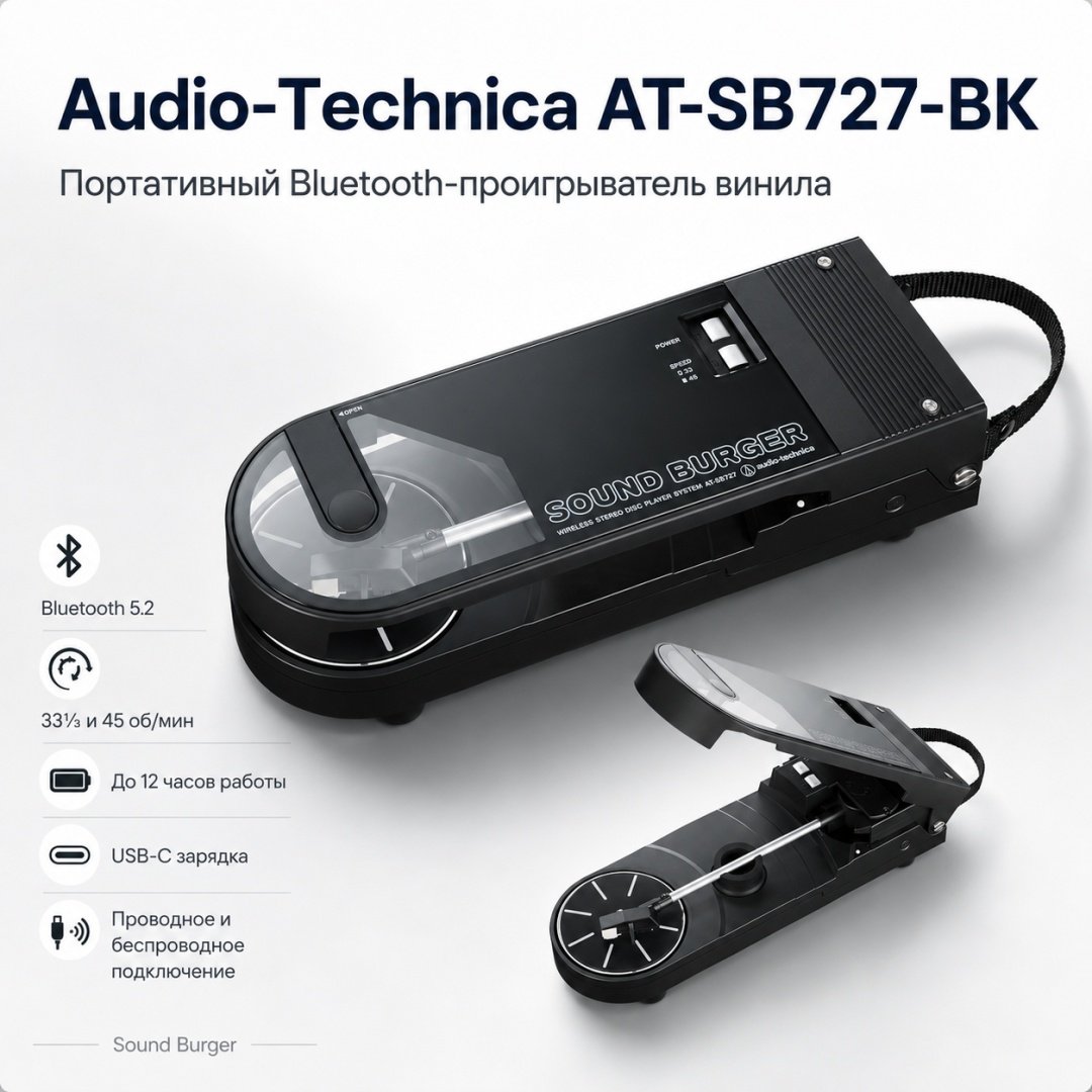 Виниловый проигрыватель Audio-Technica AT-SB727-BK черный купить,NaN