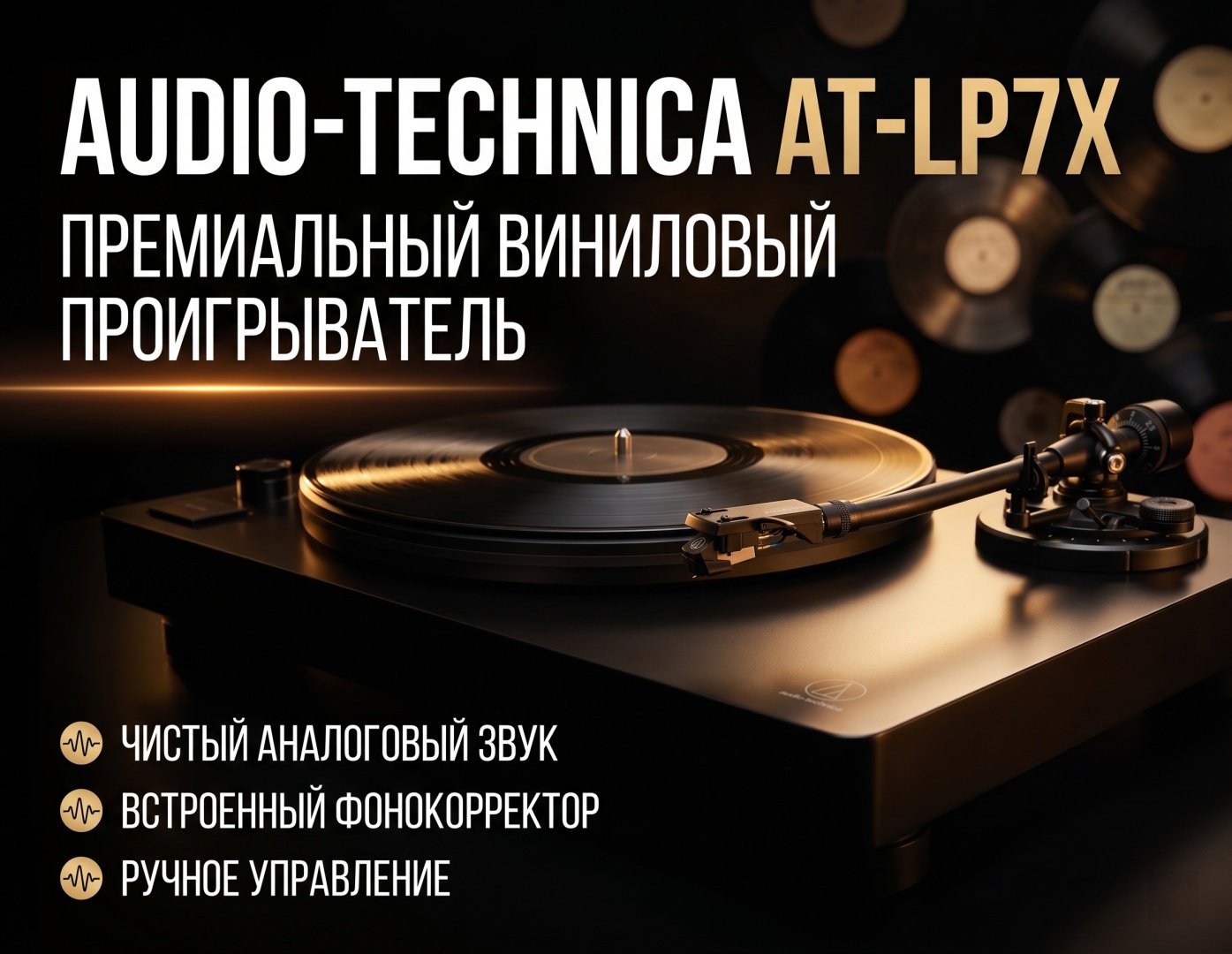 Виниловый проигрыватель Audio-Technica AT-LP7X черный купить,NaN