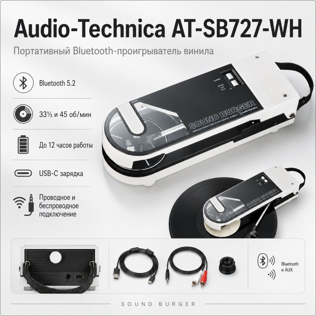 Виниловый проигрыватель Audio-Technica AT-SB727-WH белый купить,NaN