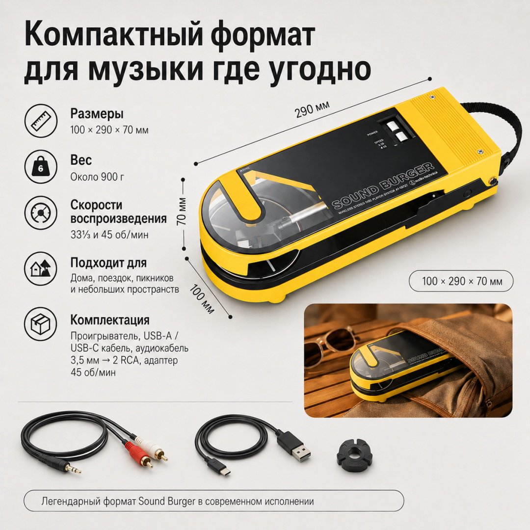 Виниловый проигрыватель Audio-Technica AT-SB727-YL желтый купить,NaN