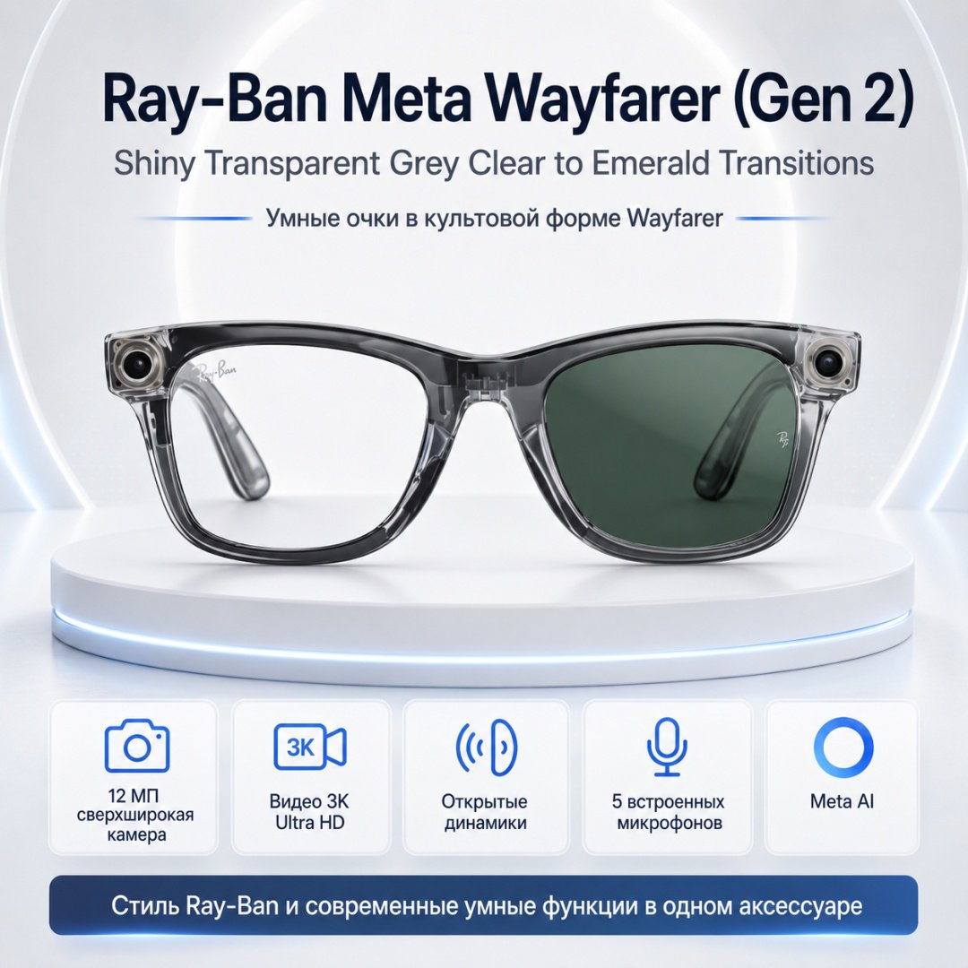 Смарт-очки Meta Wayfarer (Gen 2) прозрачный купить,NaN