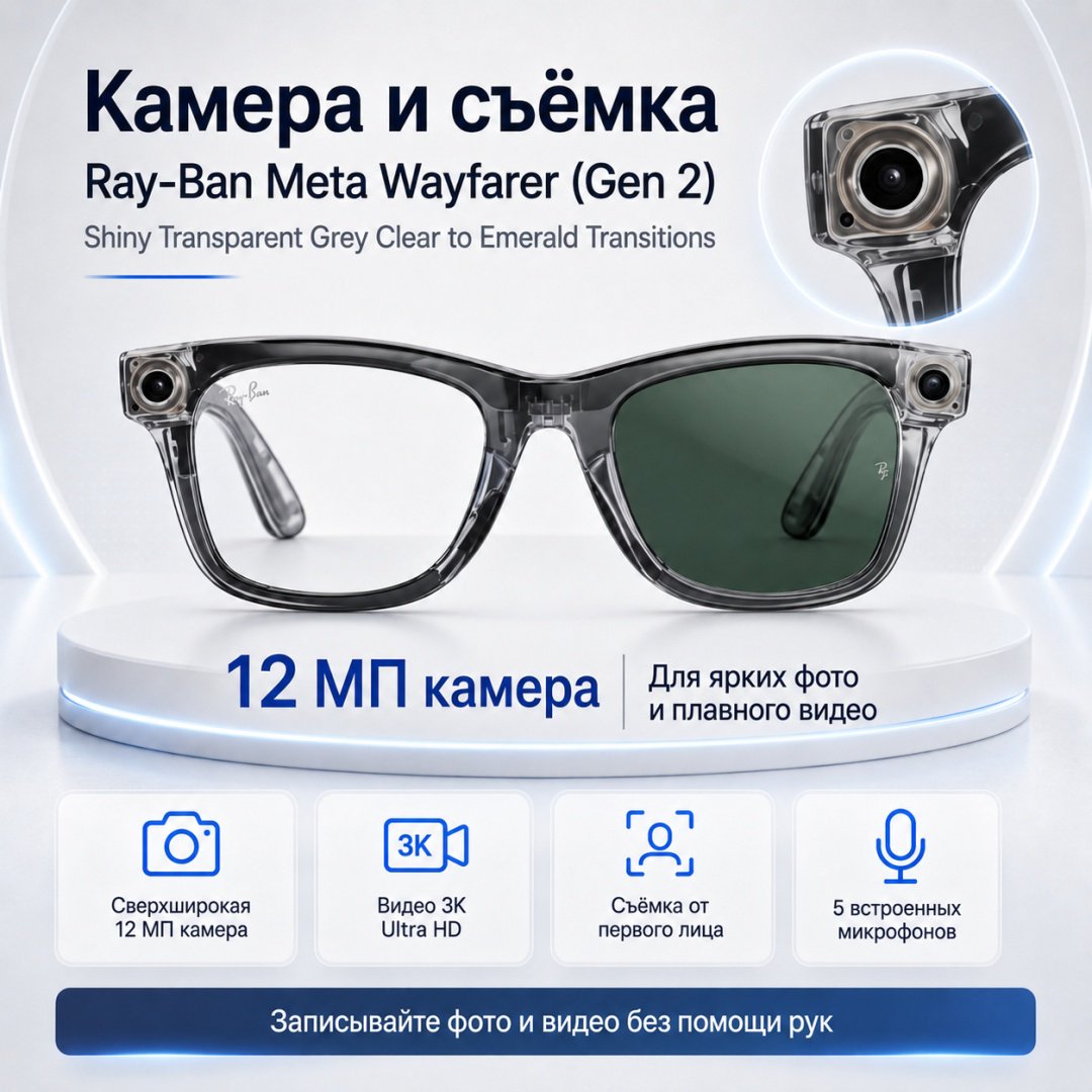 Смарт-очки Meta Wayfarer (Gen 2) прозрачный купить,NaN