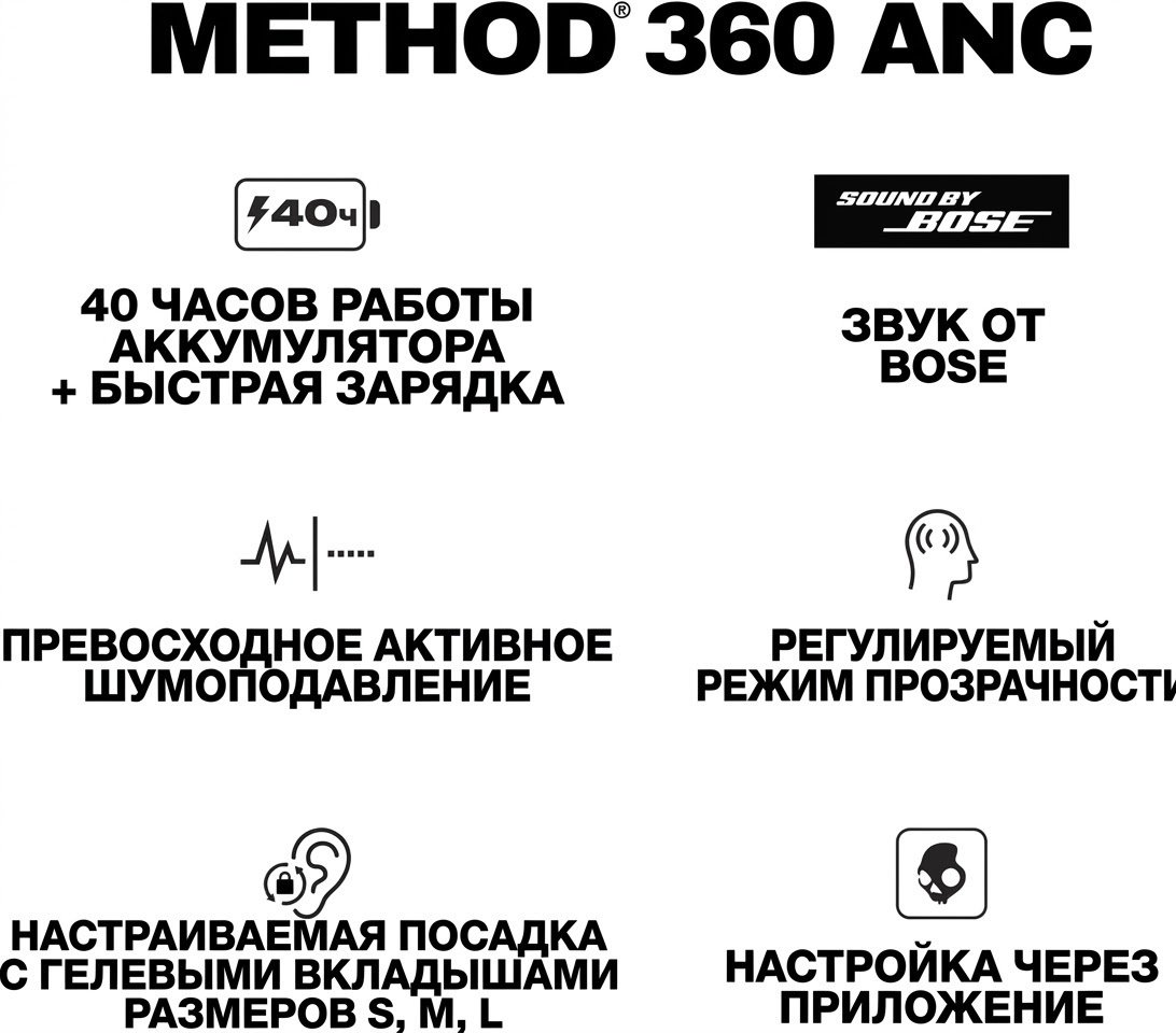 Наушники Skullcandy Method 360 ANC By Bose черно-коричневый купить,NaN