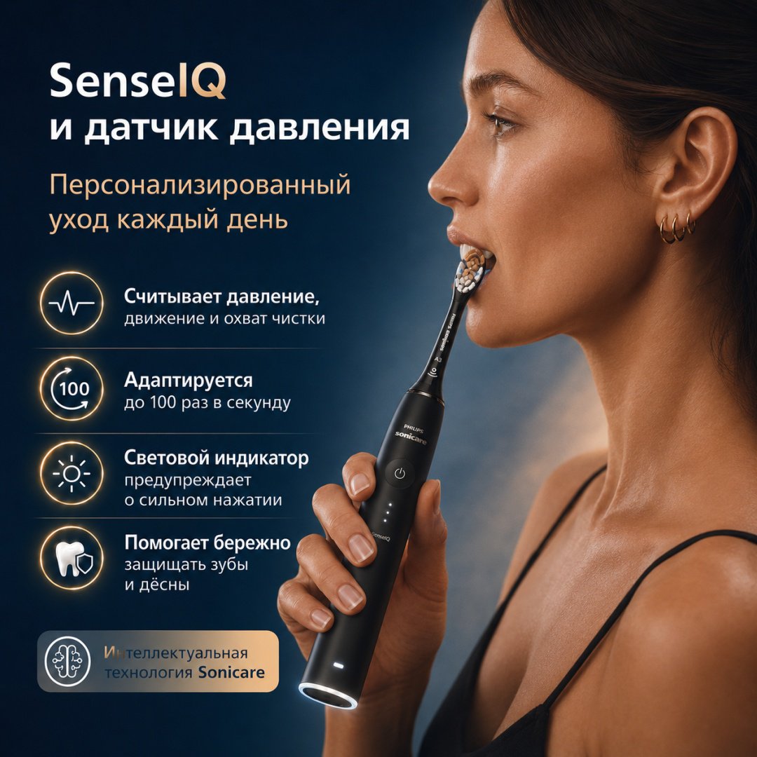 Philips звуковая щетка DiamondClean Prestige 9900 BD7001AZ щетина средняя черный