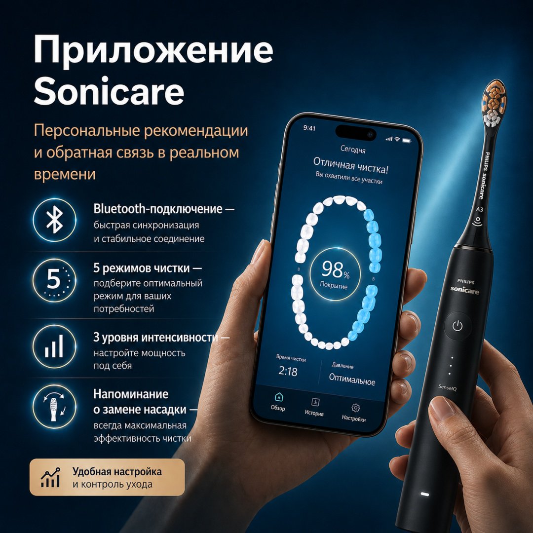 Philips звуковая щетка DiamondClean Prestige 9900 BD7001AZ щетина средняя черный