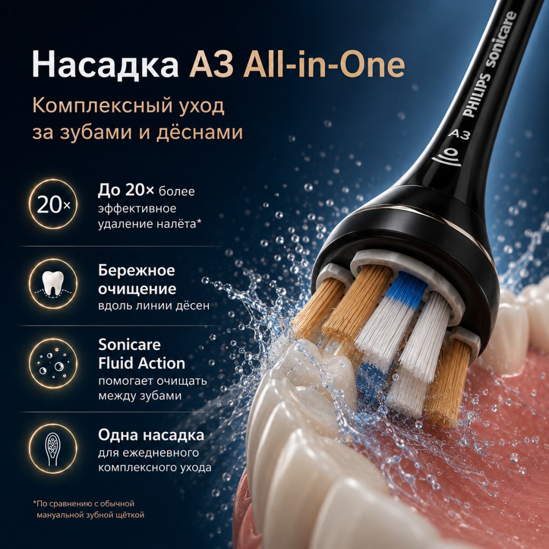 Philips звуковая щетка DiamondClean Prestige 9900 BD7001AZ щетина средняя черный