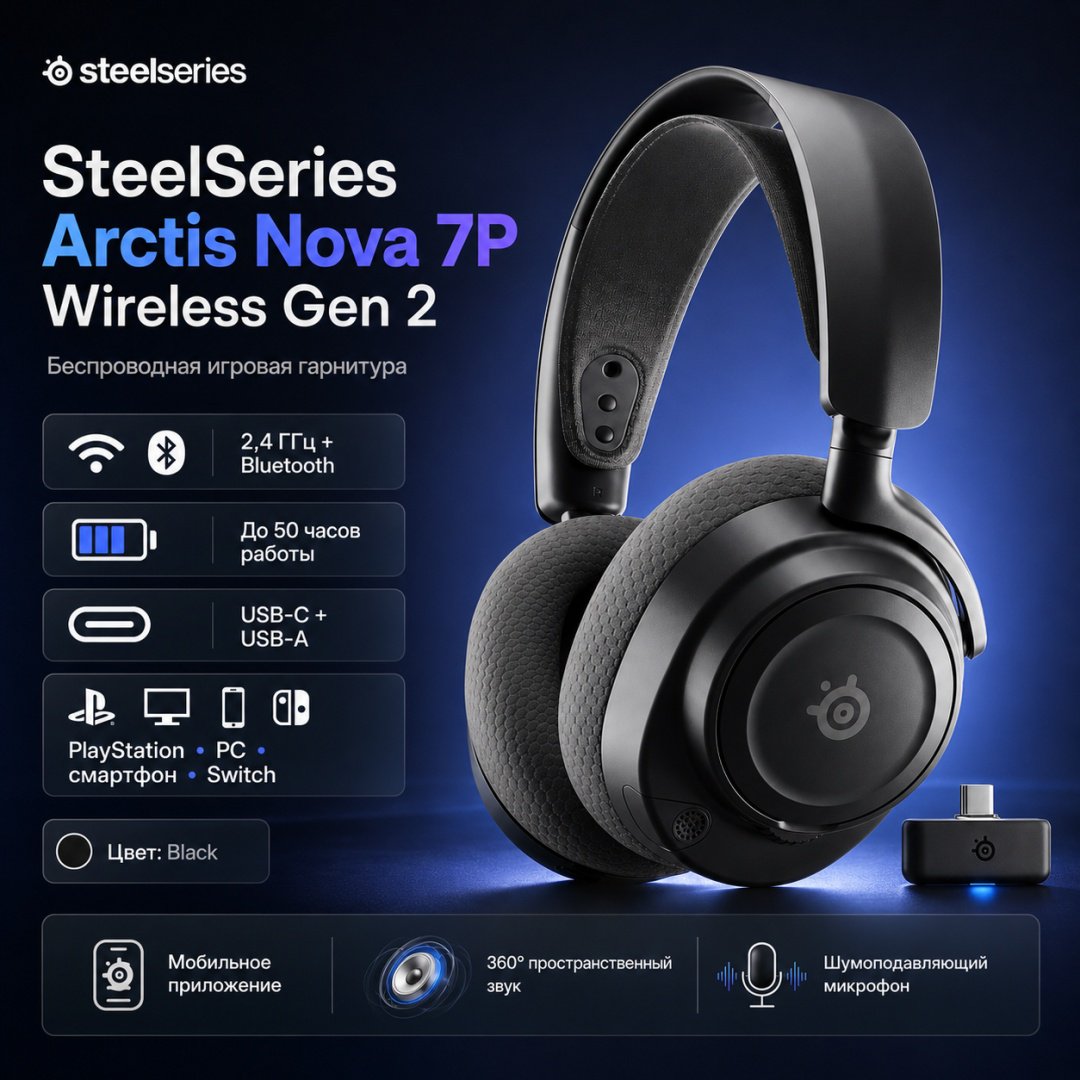 Наушники SteelSeries Arctis Nova 7P Wireless Gen 2 черный купить,171350