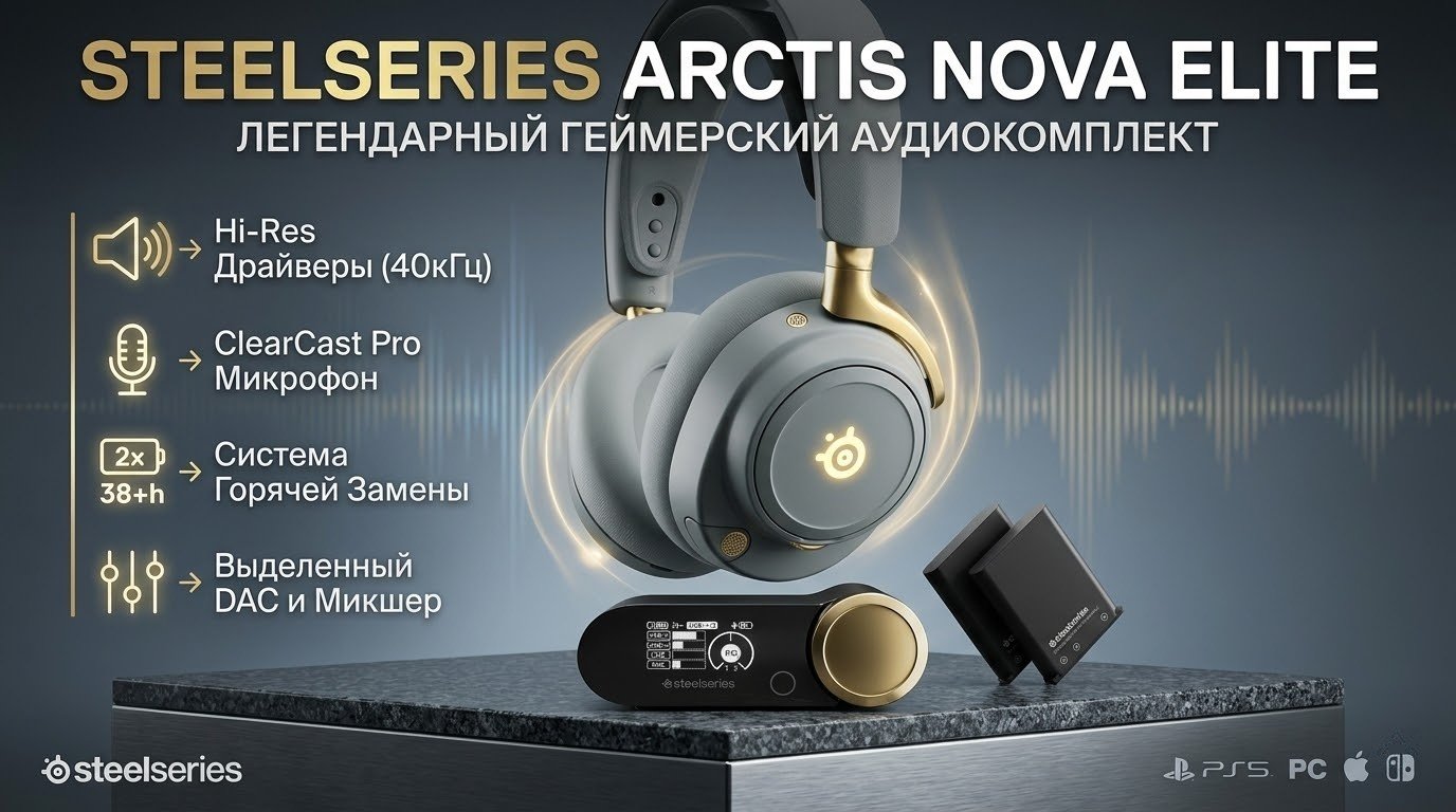Наушники SteelSeries Arctis Nova Elite бело-золотой купить,520148