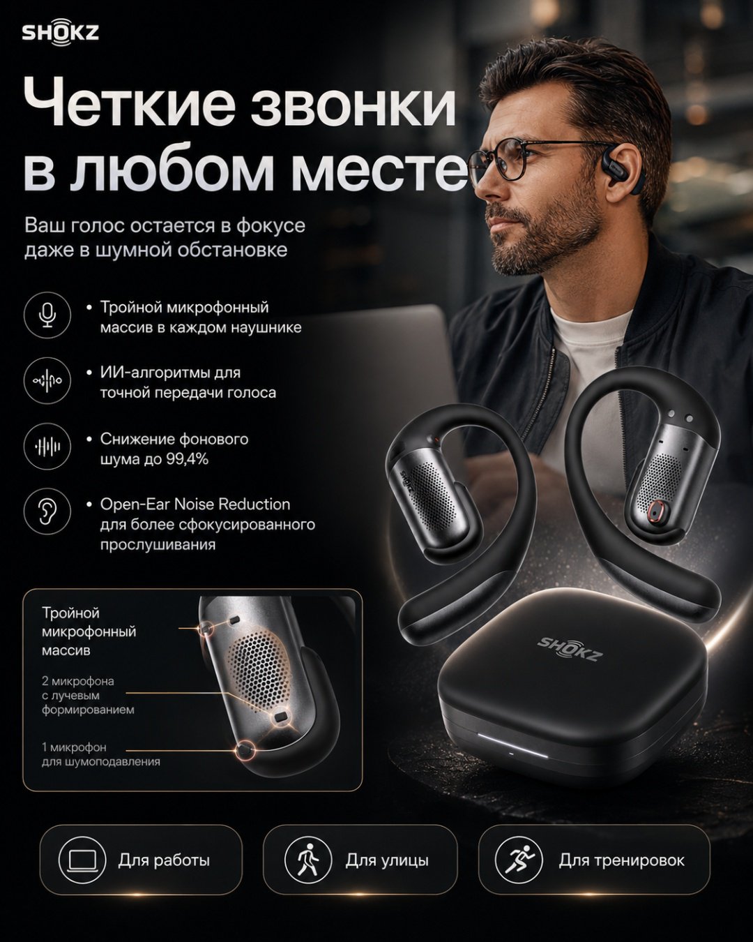 Наушники Shokz OPENFIT PRO черный купить,NaN