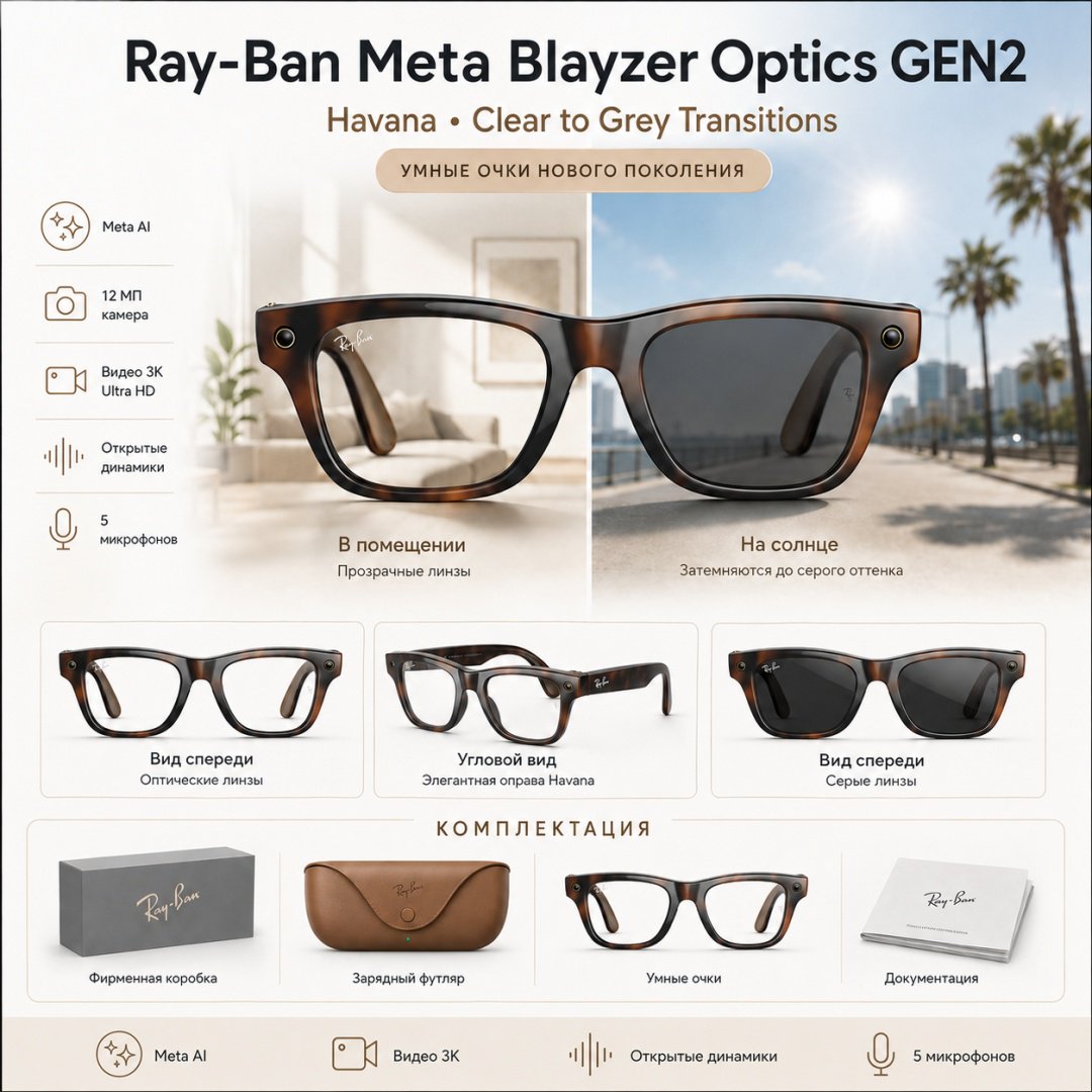 Смарт-очки Meta Blayzer Optics GEN2 коричневый купить,NaN