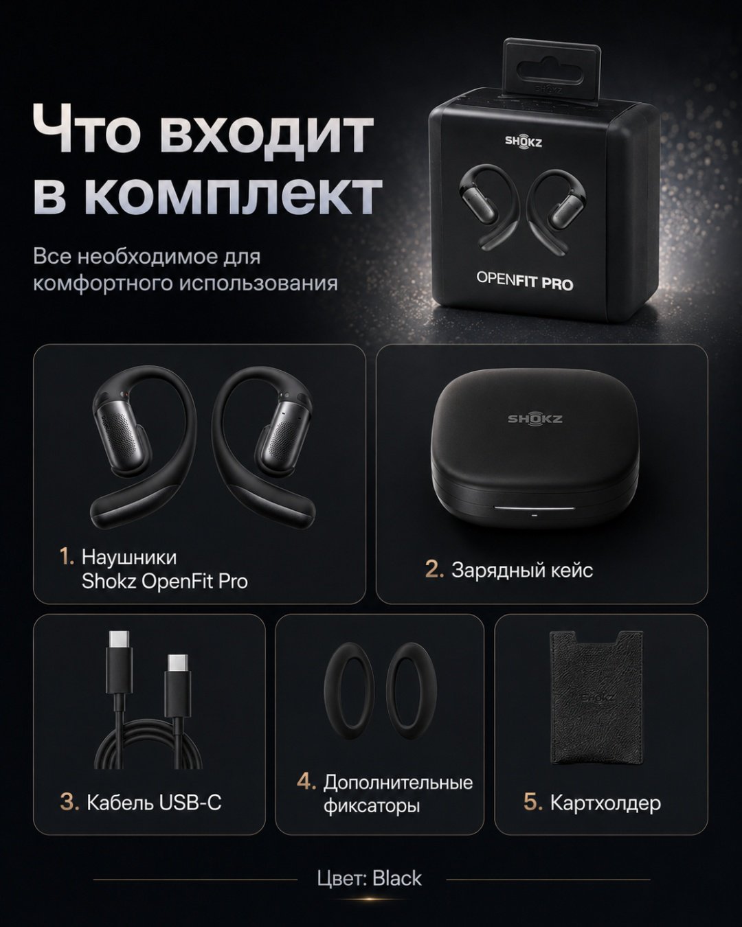 Наушники Shokz OPENFIT PRO черный купить,NaN