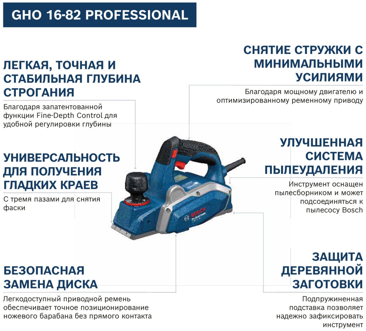 Bosch Professional, сетевой рубанок GHO 16-82, 0601596220 купить,49500