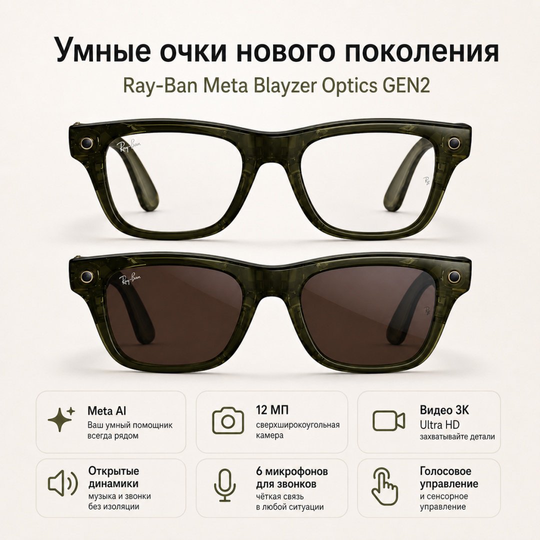 Смарт-очки Meta Blayzer Optics GEN2 зеленый купить,NaN