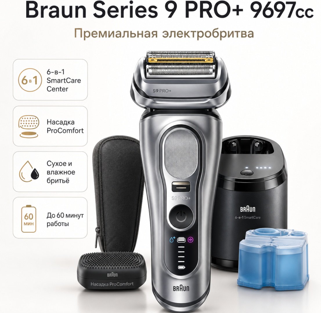 Электробритва Braun Series 9 PRO+ 9697cc сеточная купить,NaN