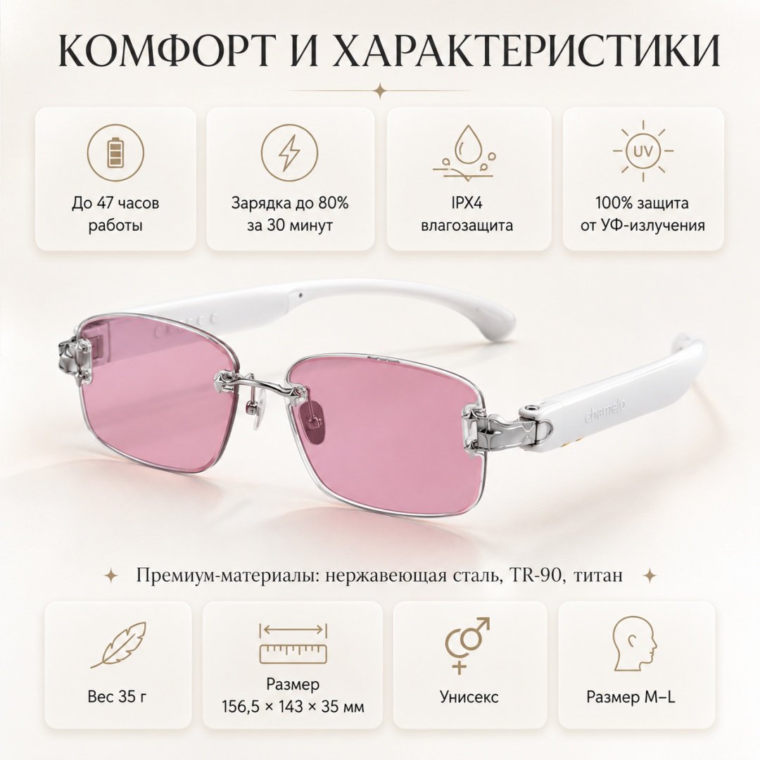 Смарт-очки Chamelo Aura белый купить,NaN