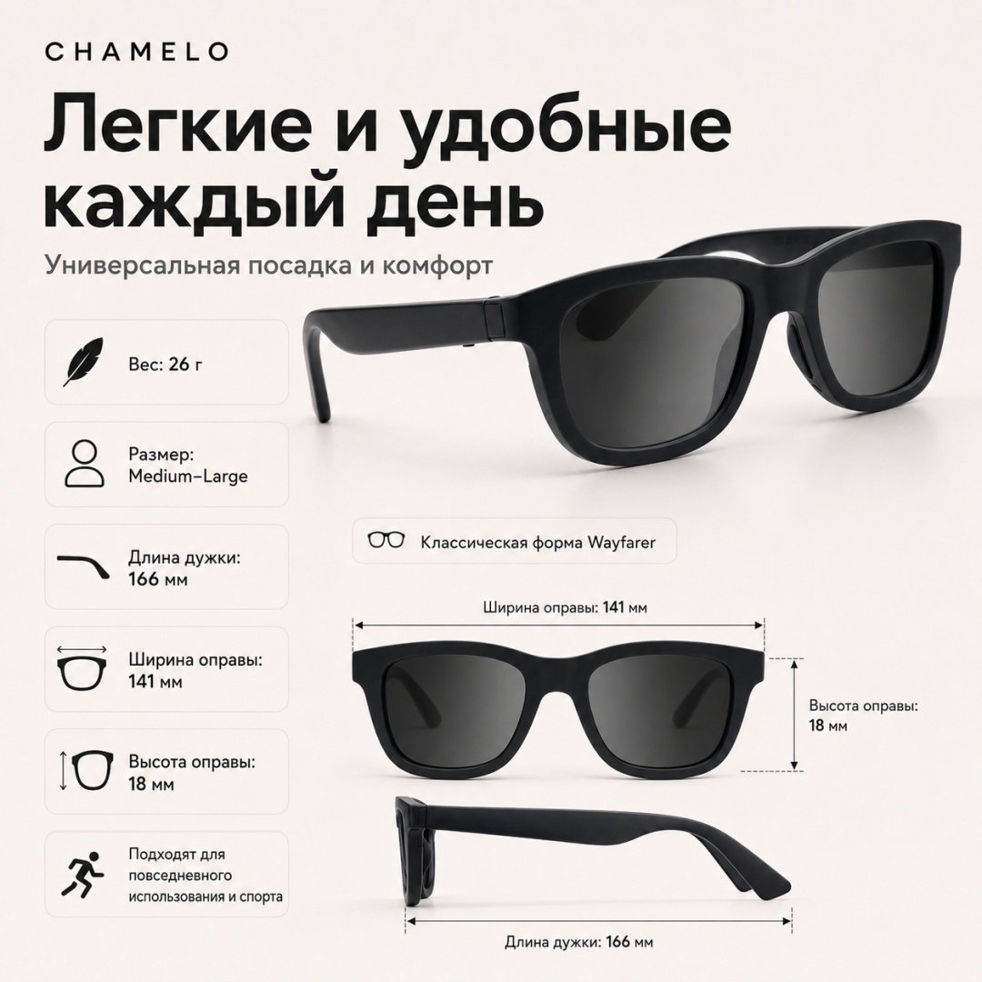 Смарт-очки Chamelo Dusk Classic черный купить,NaN