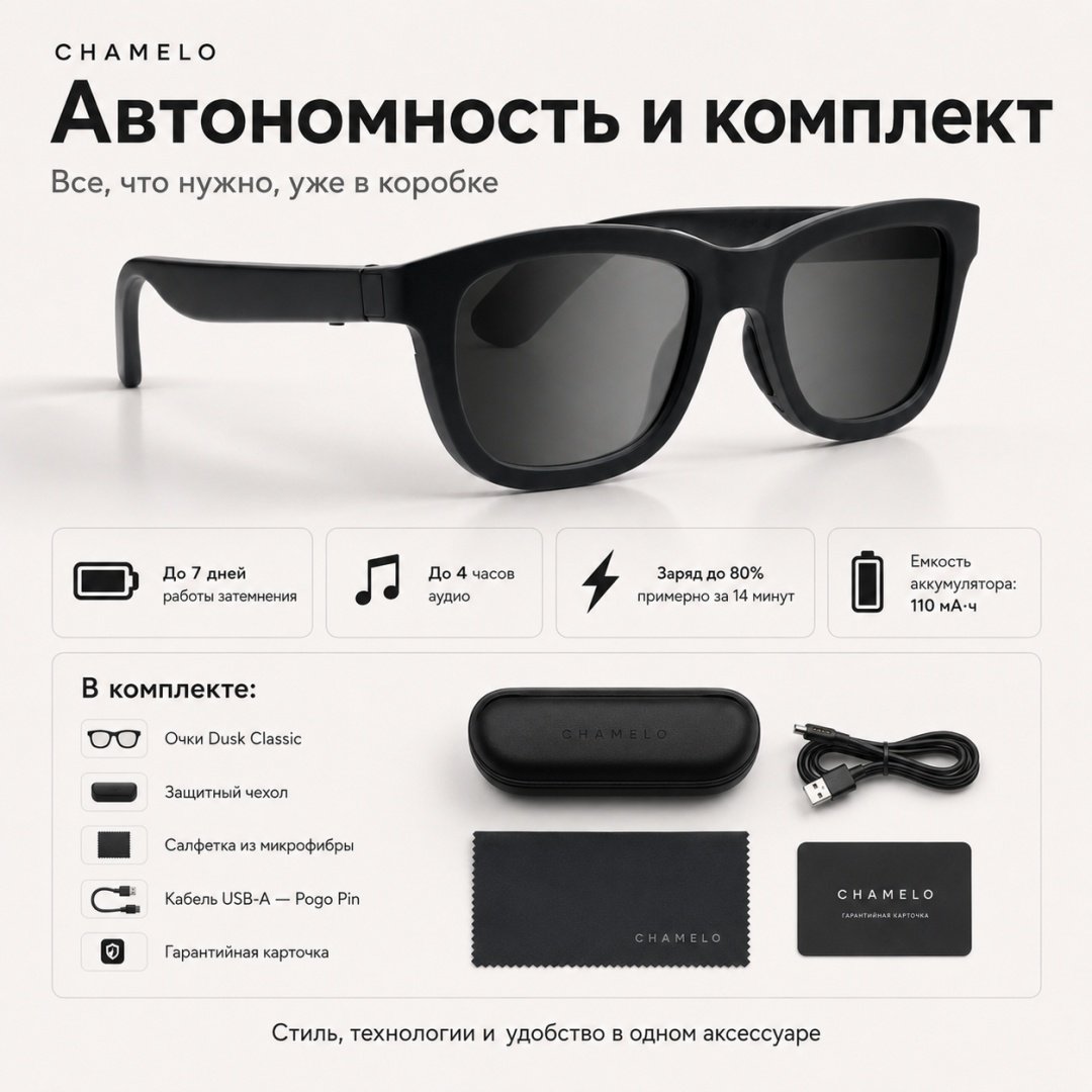 Смарт-очки Chamelo Dusk Classic черный купить,NaN