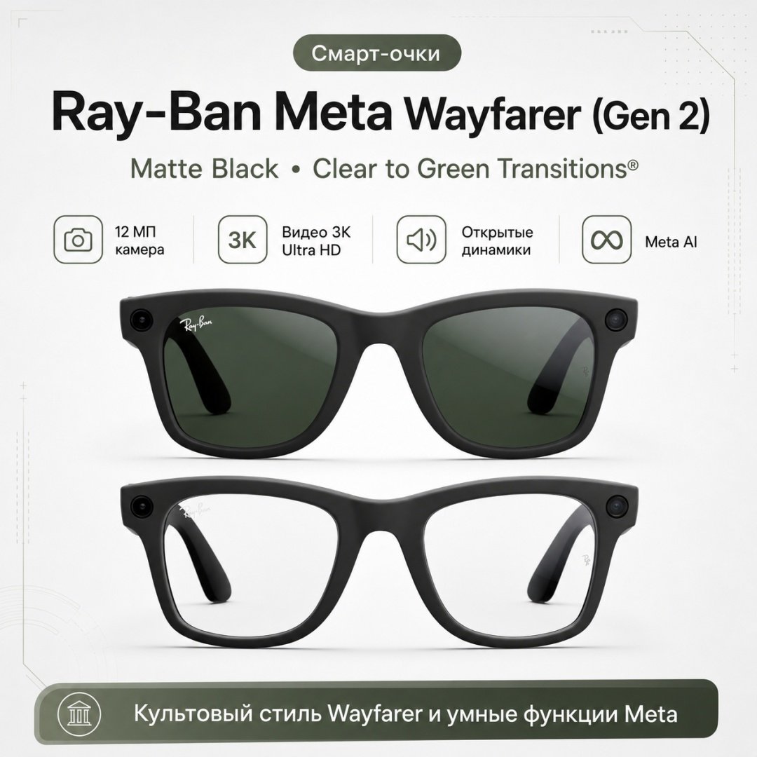 Смарт-очки Meta Wayfarer (Gen 2) черный купить,NaN