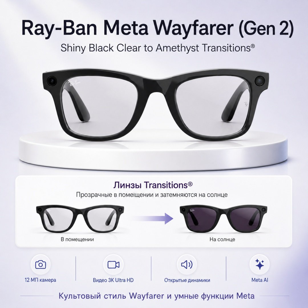 Смарт-очки Meta Wayfarer (Gen 2) черный купить,NaN