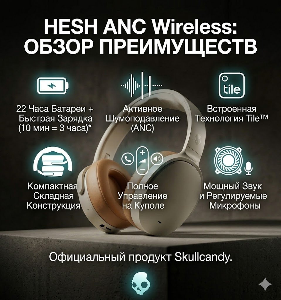 Наушники Skullcandy Hesh ANC белый купить,74750
