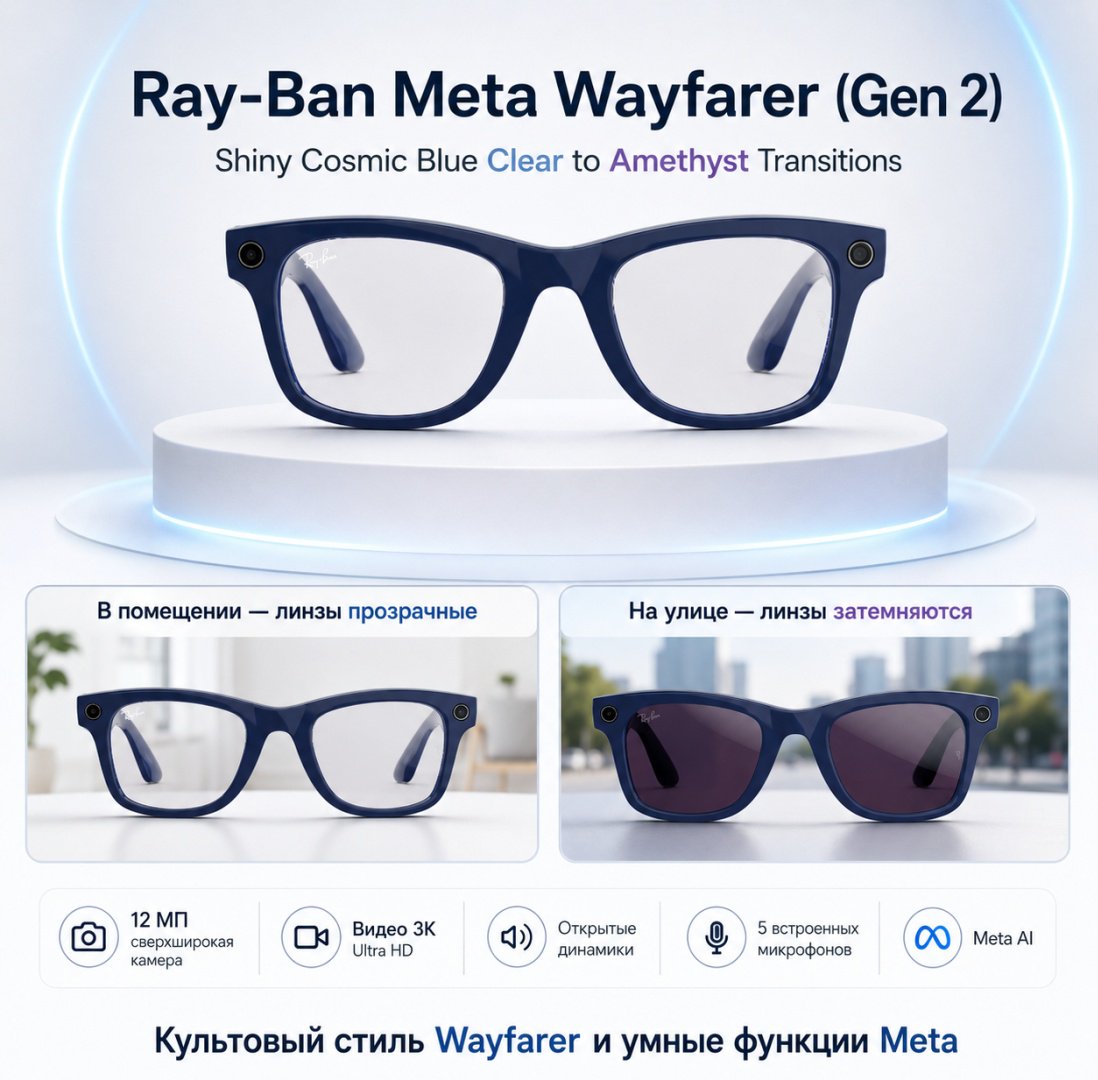 Смарт-очки Meta Wayfarer (Gen 2) синий купить,NaN