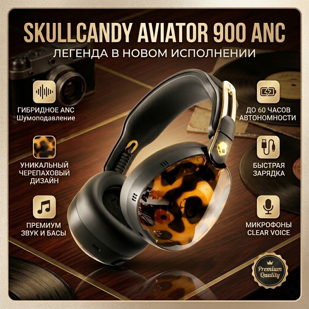 Наушники Skullcandy Aviator 900 ANC черно-оранжевый купить,NaN