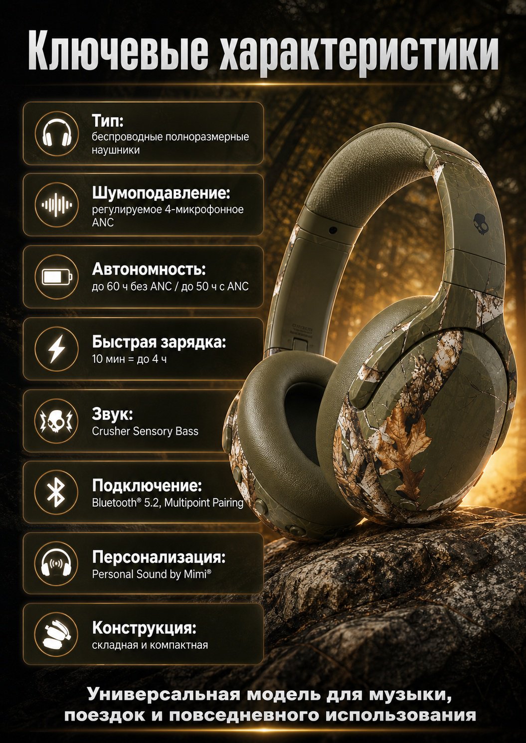 Наушники Skullcandy Crusher ANC 2 зеленый купить,143893