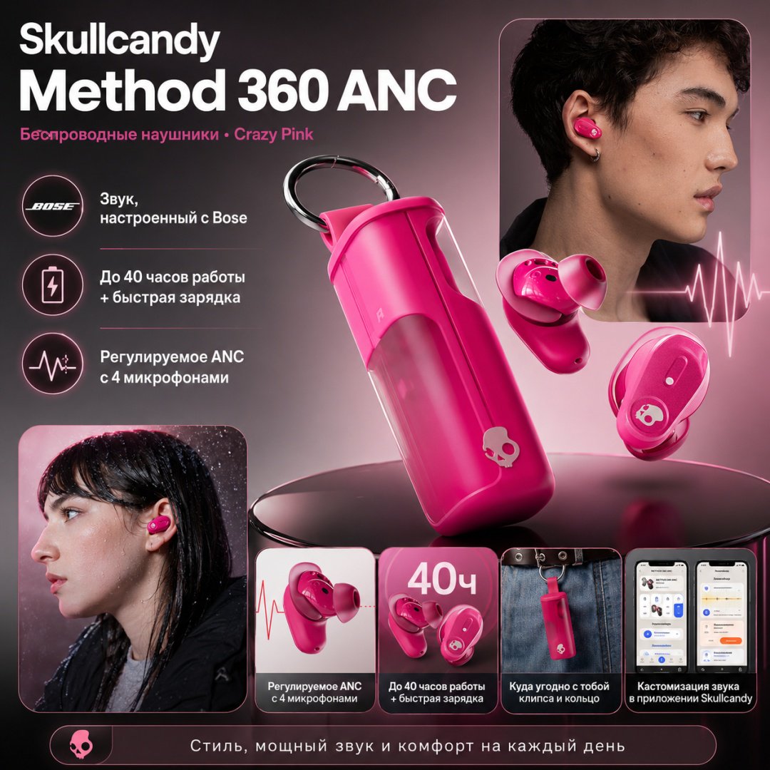 Наушники Skullcandy Method 360 ANC розовый купить,79943