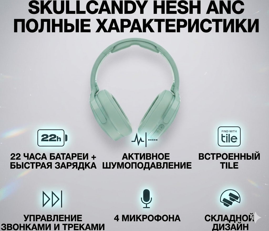 Наушники Skullcandy Hesh ANC зеленый купить,74750