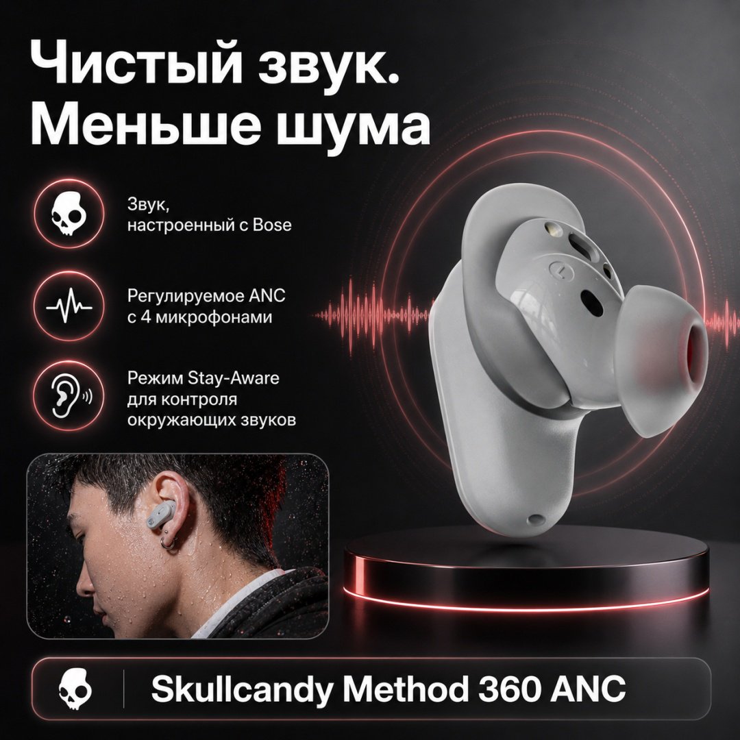 Наушники Skullcandy Method 360 ANC By Bose серый купить,77428