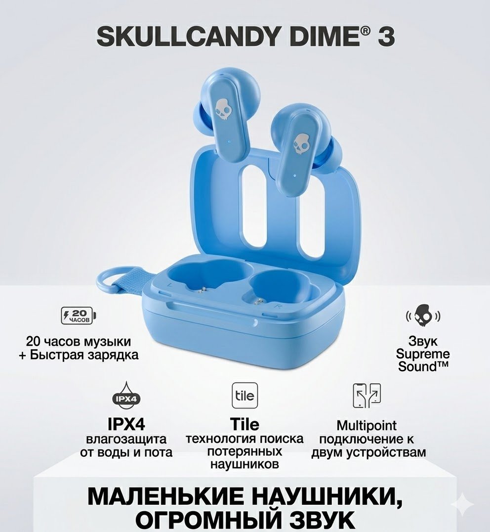 Наушники Skullcandy Dime 3 синий купить,25506