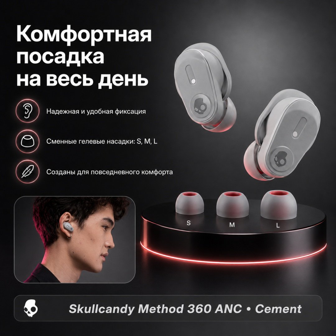 Наушники Skullcandy Method 360 ANC By Bose серый купить,77428