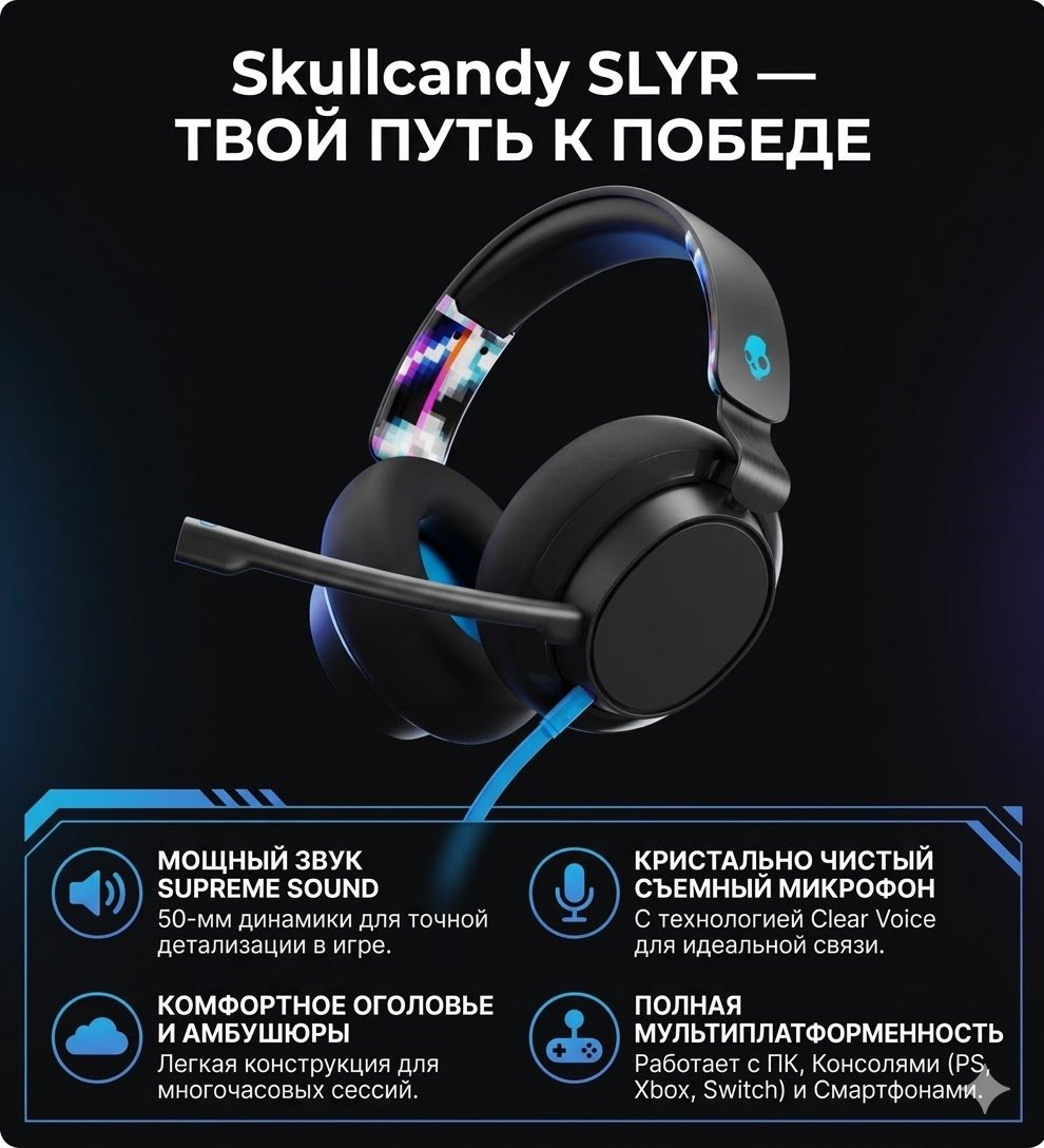 Наушники Skullcandy SLYR черный купить,64384
