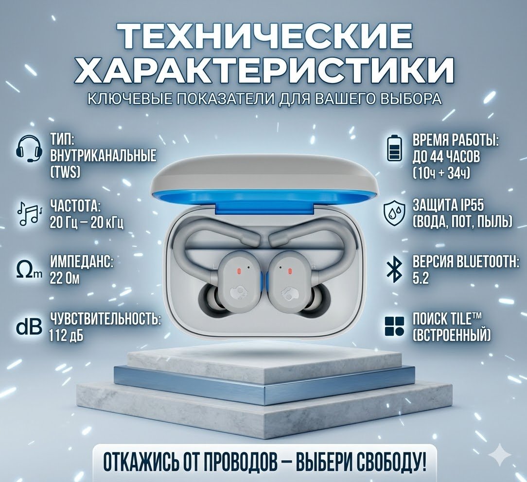 Наушники Skullcandy PUSH Active серый