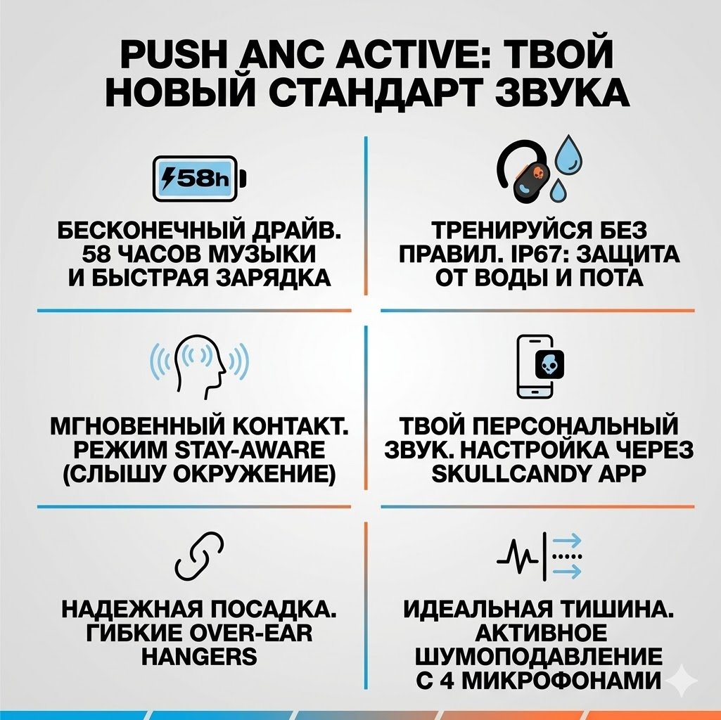Наушники Skullcandy Push ANC Active черно-оранжевый купить,90850