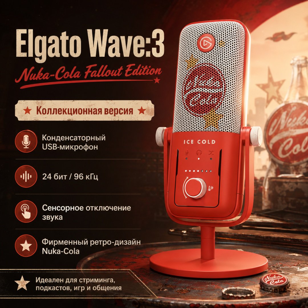 Микрофон Elgato Wave:3 – Nuka-Cola Fallout Edition красный купить,NaN