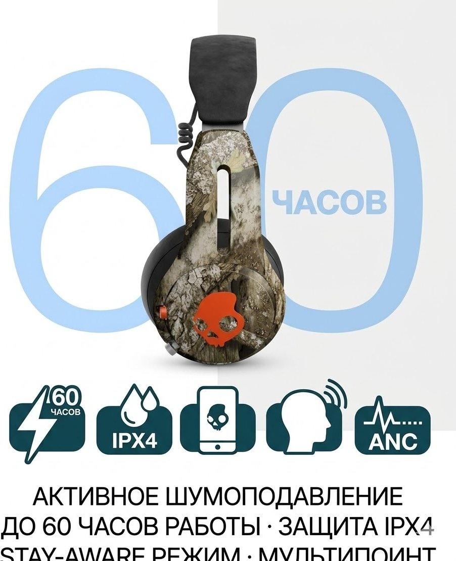 Наушники Skullcandy ICON ANC черно-оранжевый купить,64400