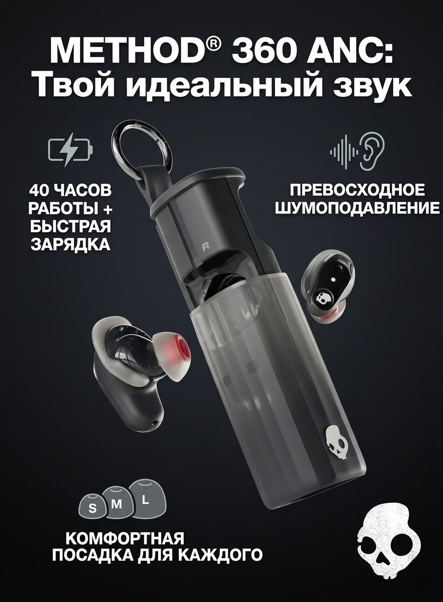 Наушники Skullcandy Method 360 ANC By Bose черный купить,77428