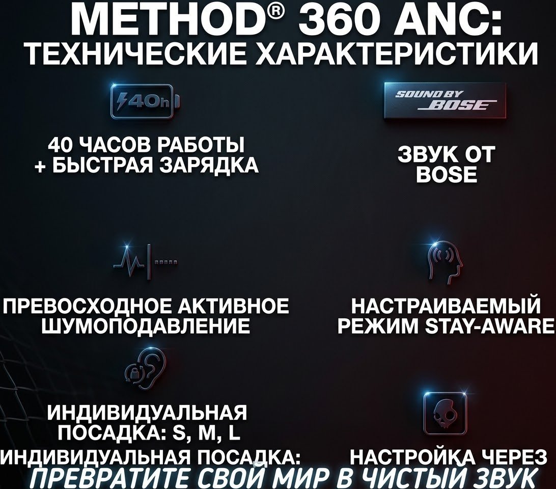 Наушники Skullcandy Method 360 ANC By Bose черный купить,77428